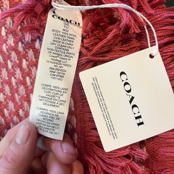 Coach Multicolored Textured Blanket Scarf in True Pink 100% Wool - Picture 6 of 7
